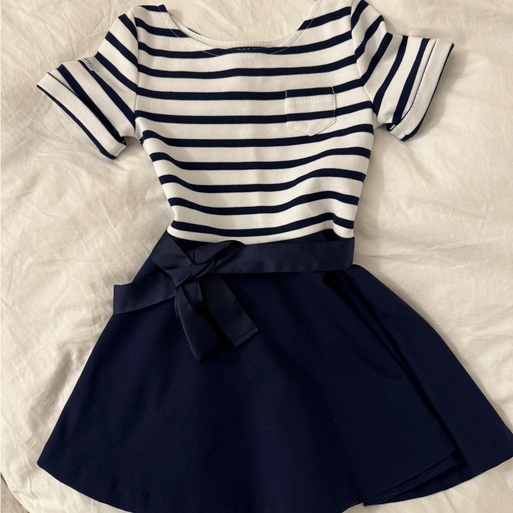 Polo by Ralph Lauren White and Blue Fit and Flare Dress